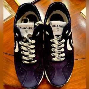 Chanel Limited edition, navy blue suede and white tennis shoes!